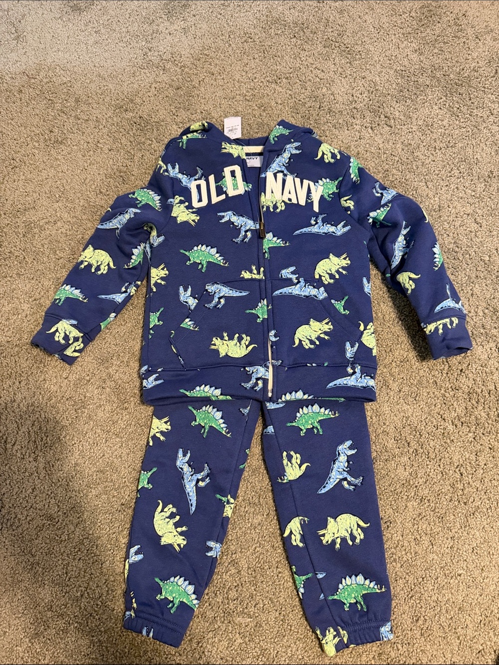 Old Navy Navy Blue Dinosaur Zip Hoodie & Jogger Pajama Set